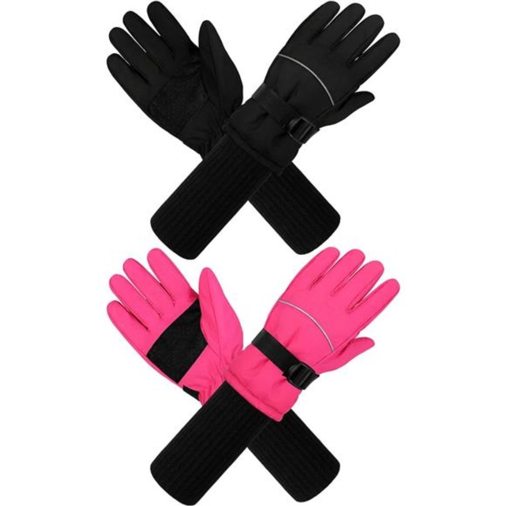 2 Pack Long Kids Winter Ski Gloves Waterproof Snow Gloves Thick Mitten Gloves